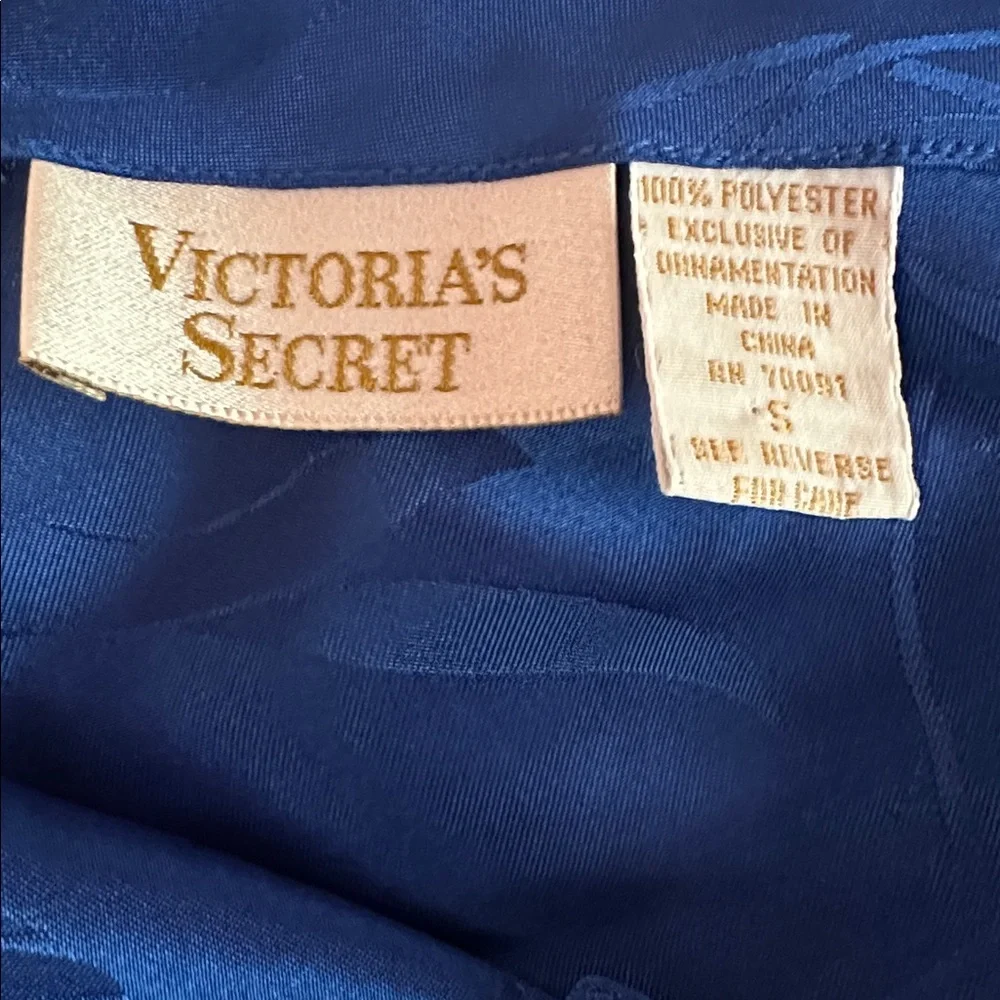 Victoria's Secret Gold Label Royal Blue bow & tassel tulips S polyester nightie